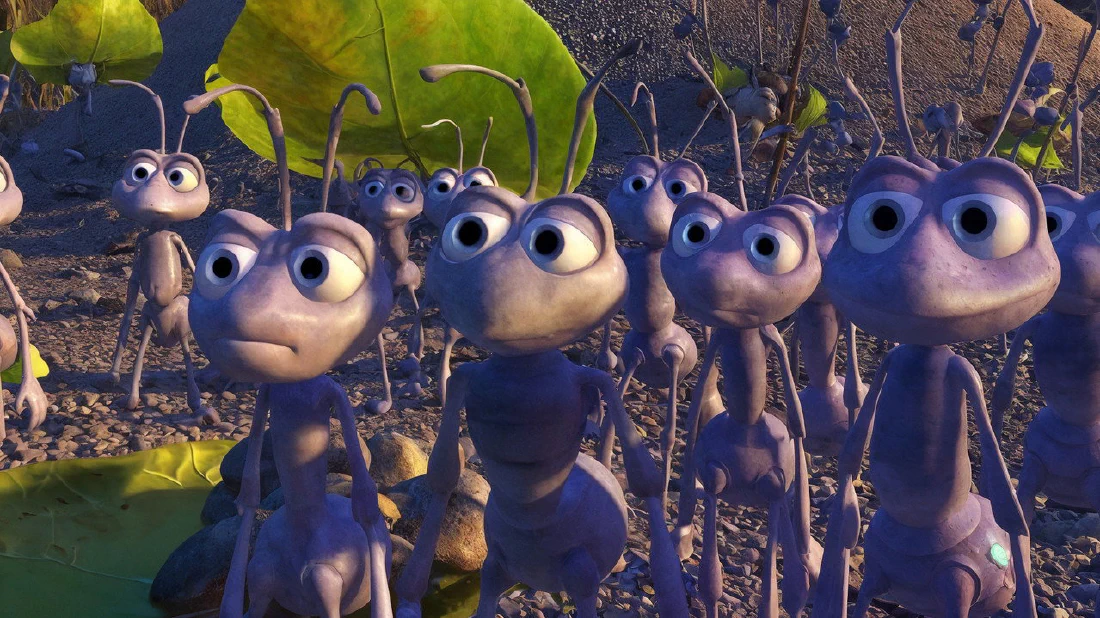 The colony stares at Flik